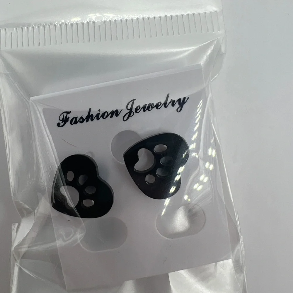 $2 Heart and paw print stainless steel stud earrings. New black. $2 if b… - Picture 3 of 16
